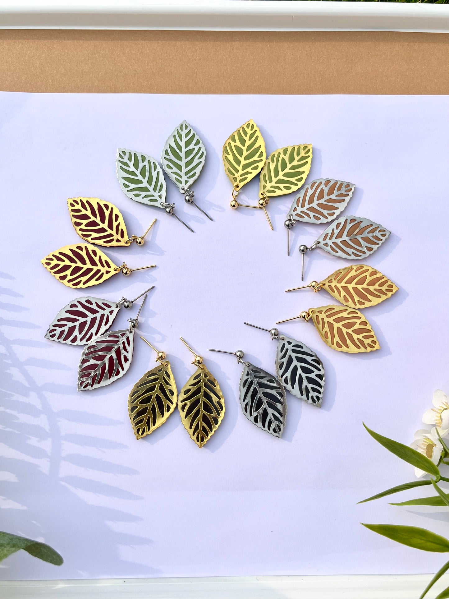 Golden and Silver Leaves Earrings