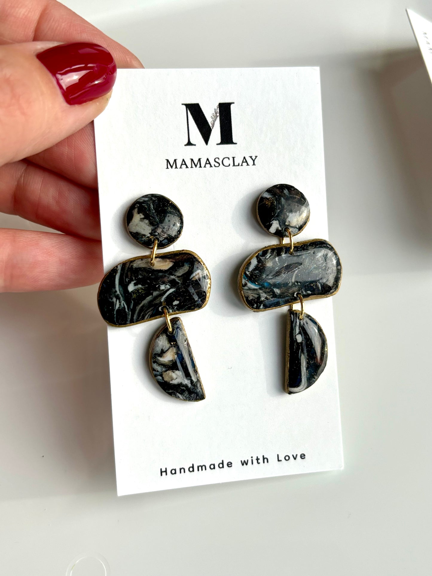 Black Marble Pebble Dangles