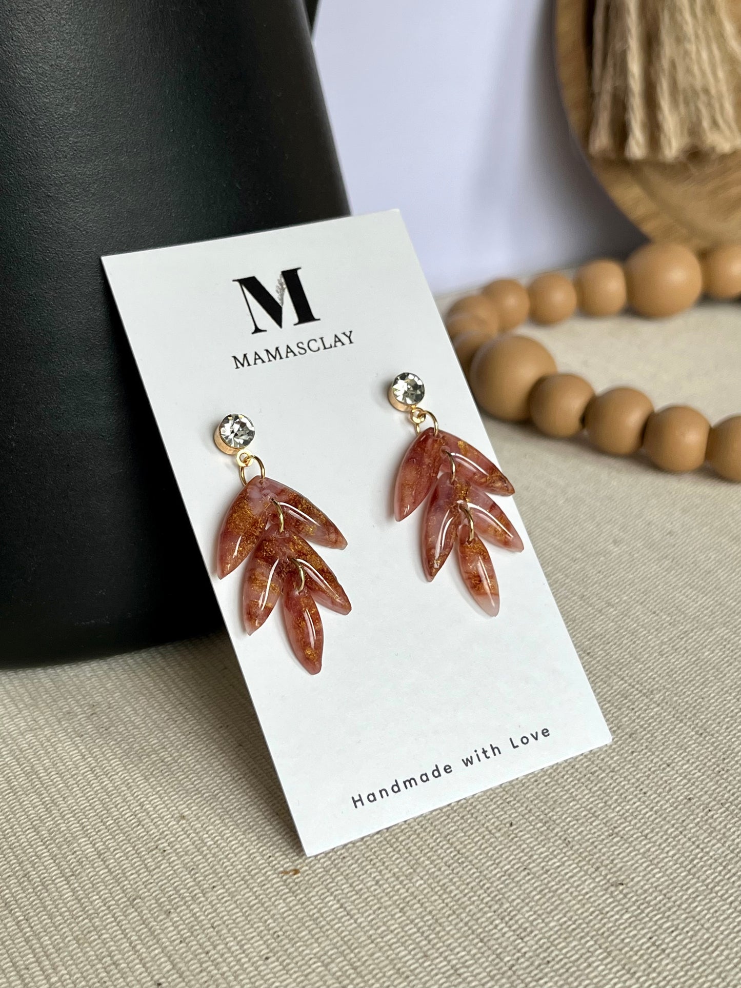 Chestnut and Gold Tiered Leaf Earrings