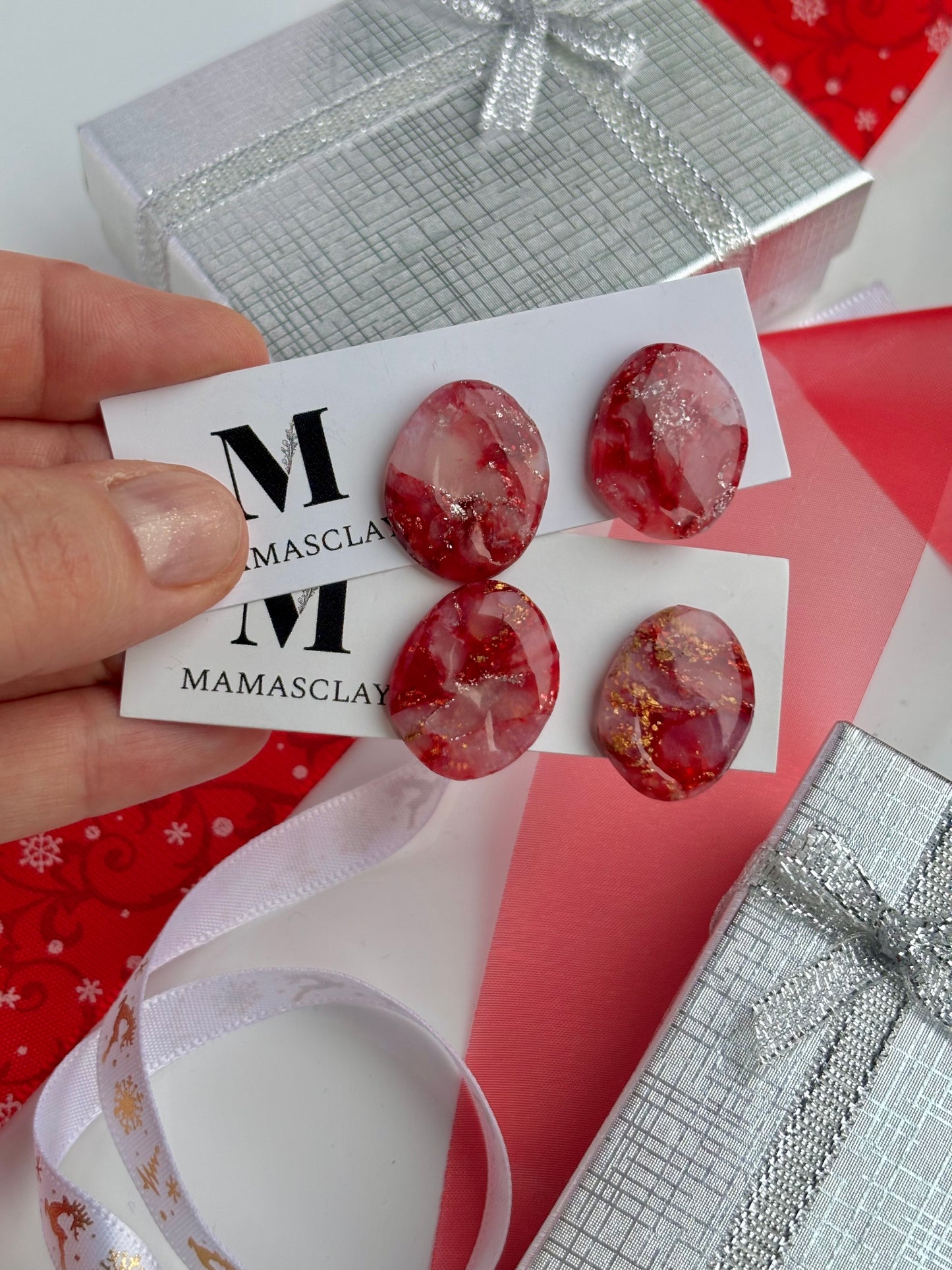 Red Marble Studs