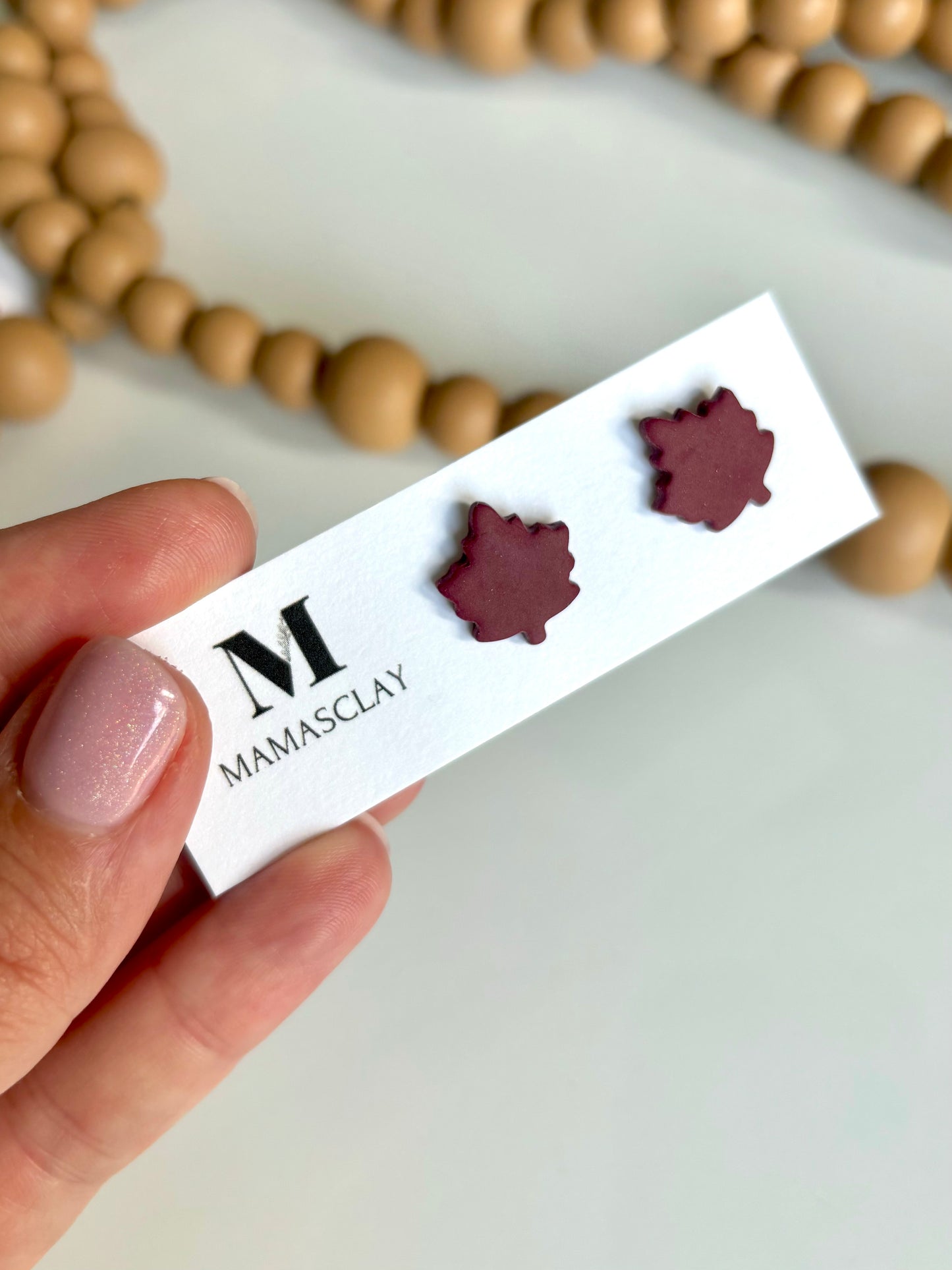 Burgundy Maple Leaf Studs