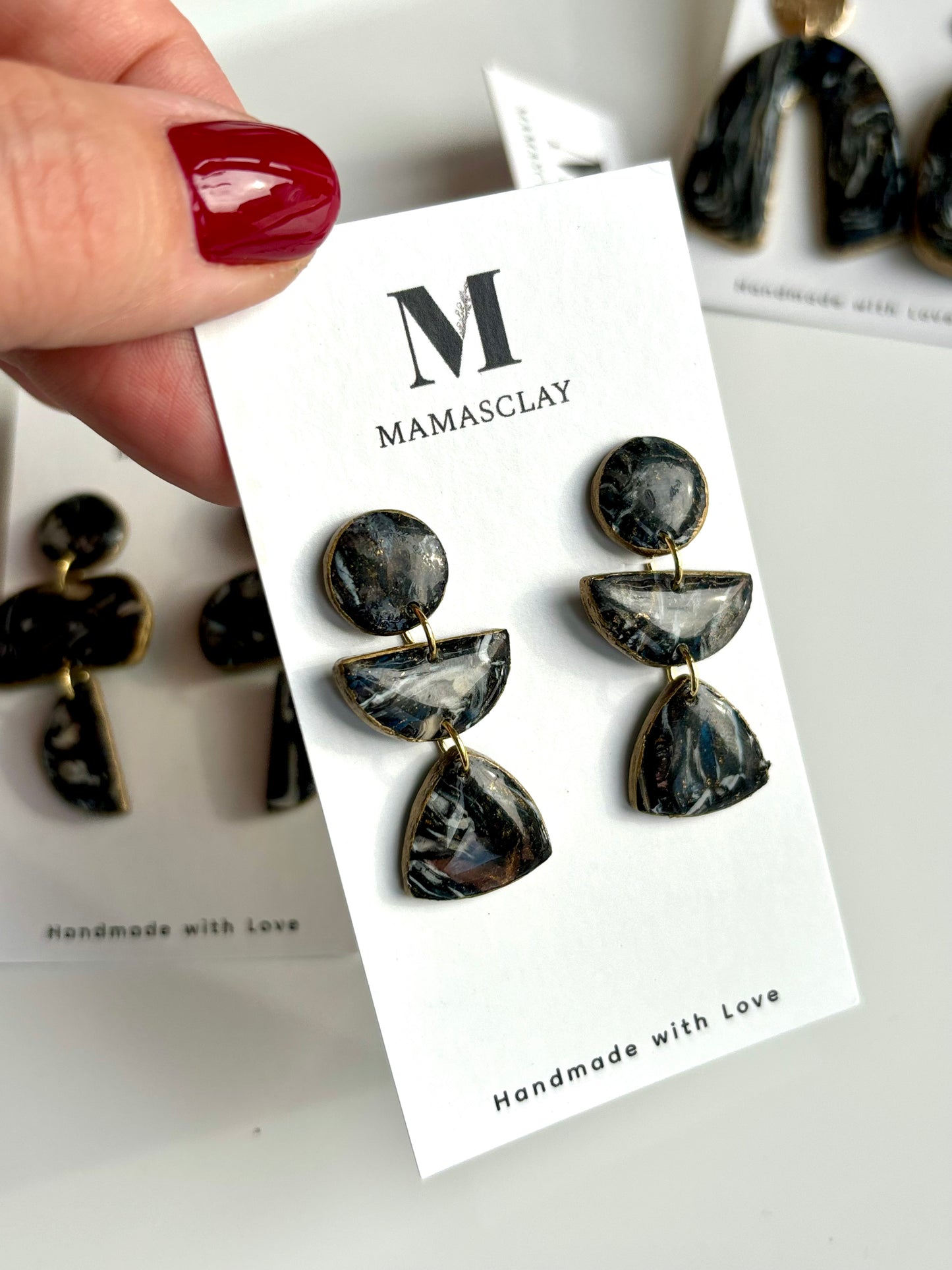 Triple Black Marble Earrings