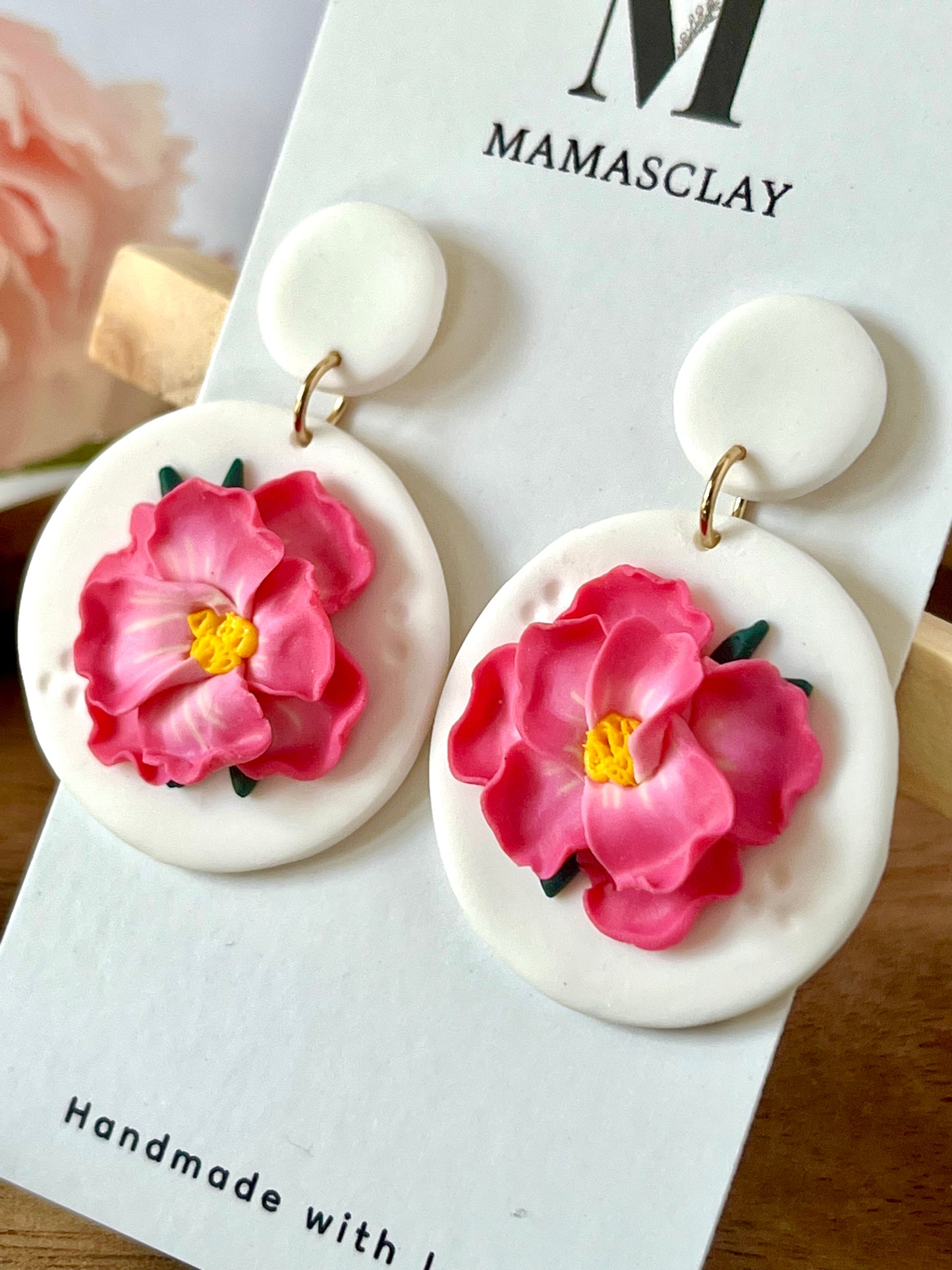 Pink Flower Dangles / White Background
