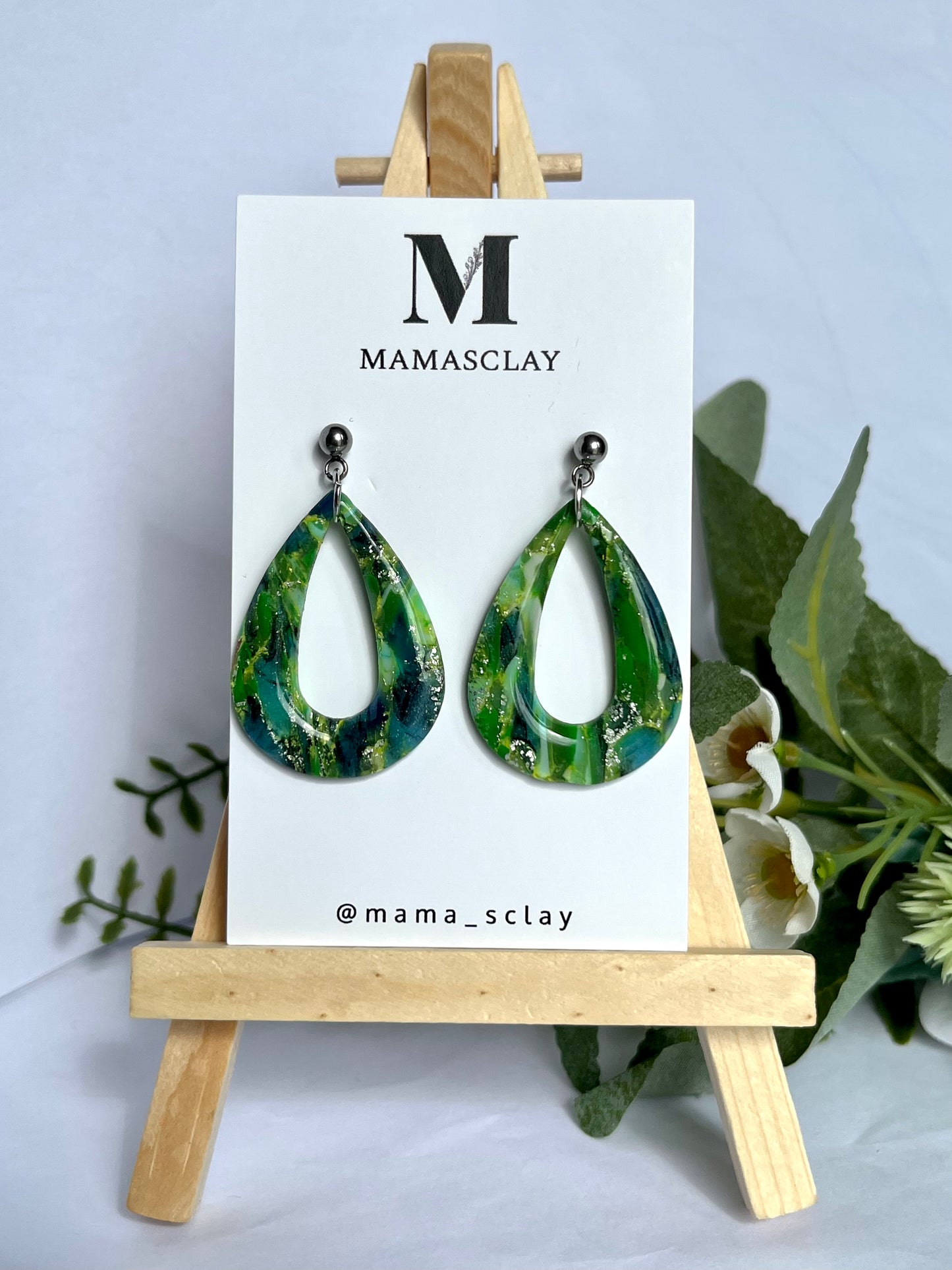 Green and Silver Teardrop Earrings
