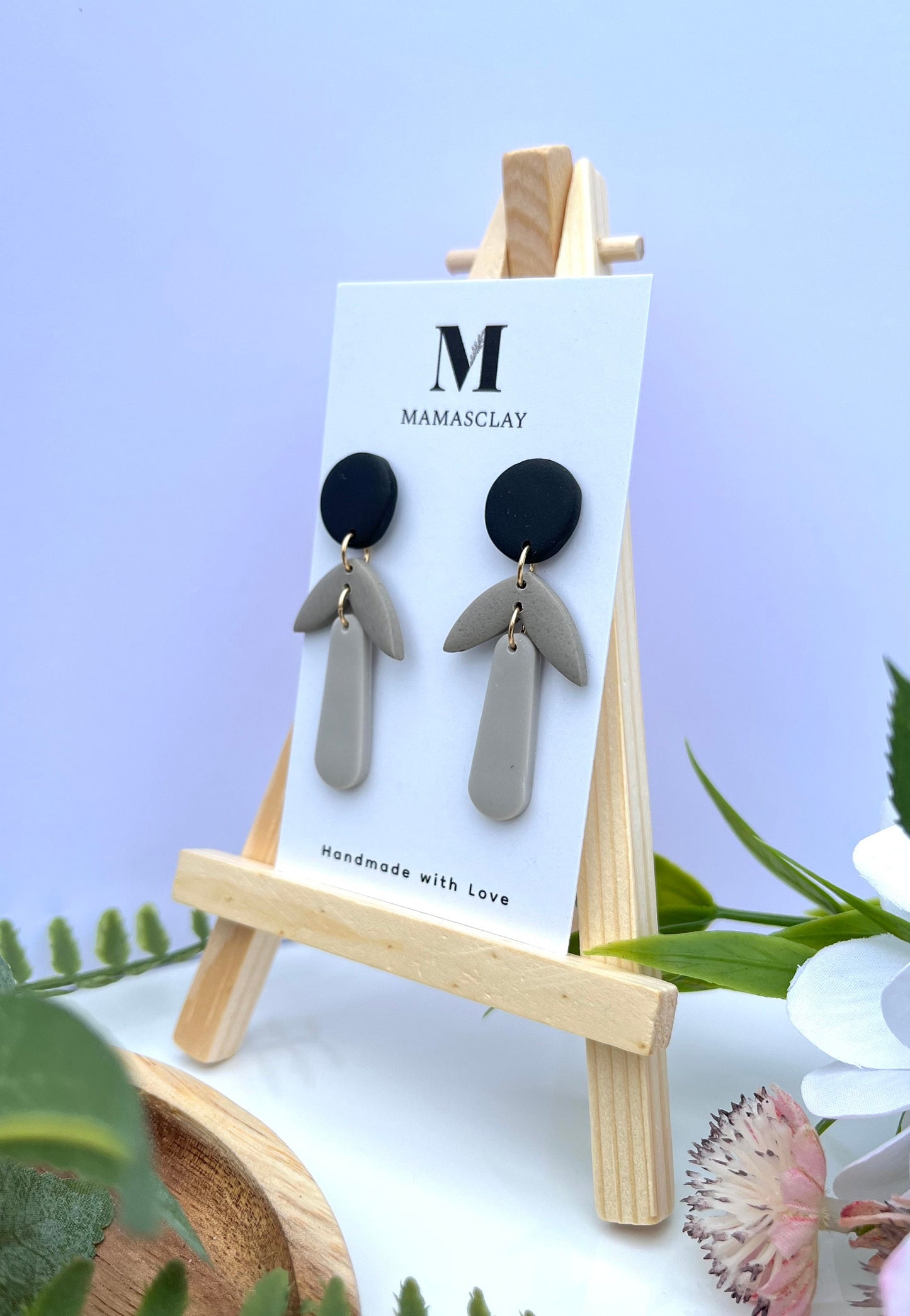 Black and Grey Dangles | Triple Shaped Earrings