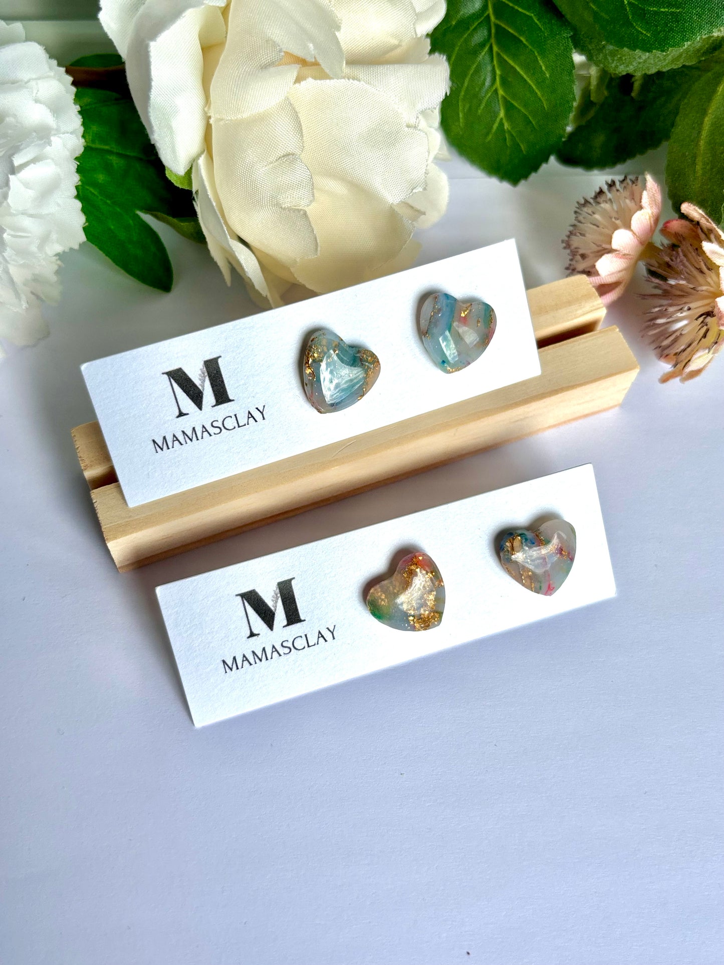 Marble Heart Studs