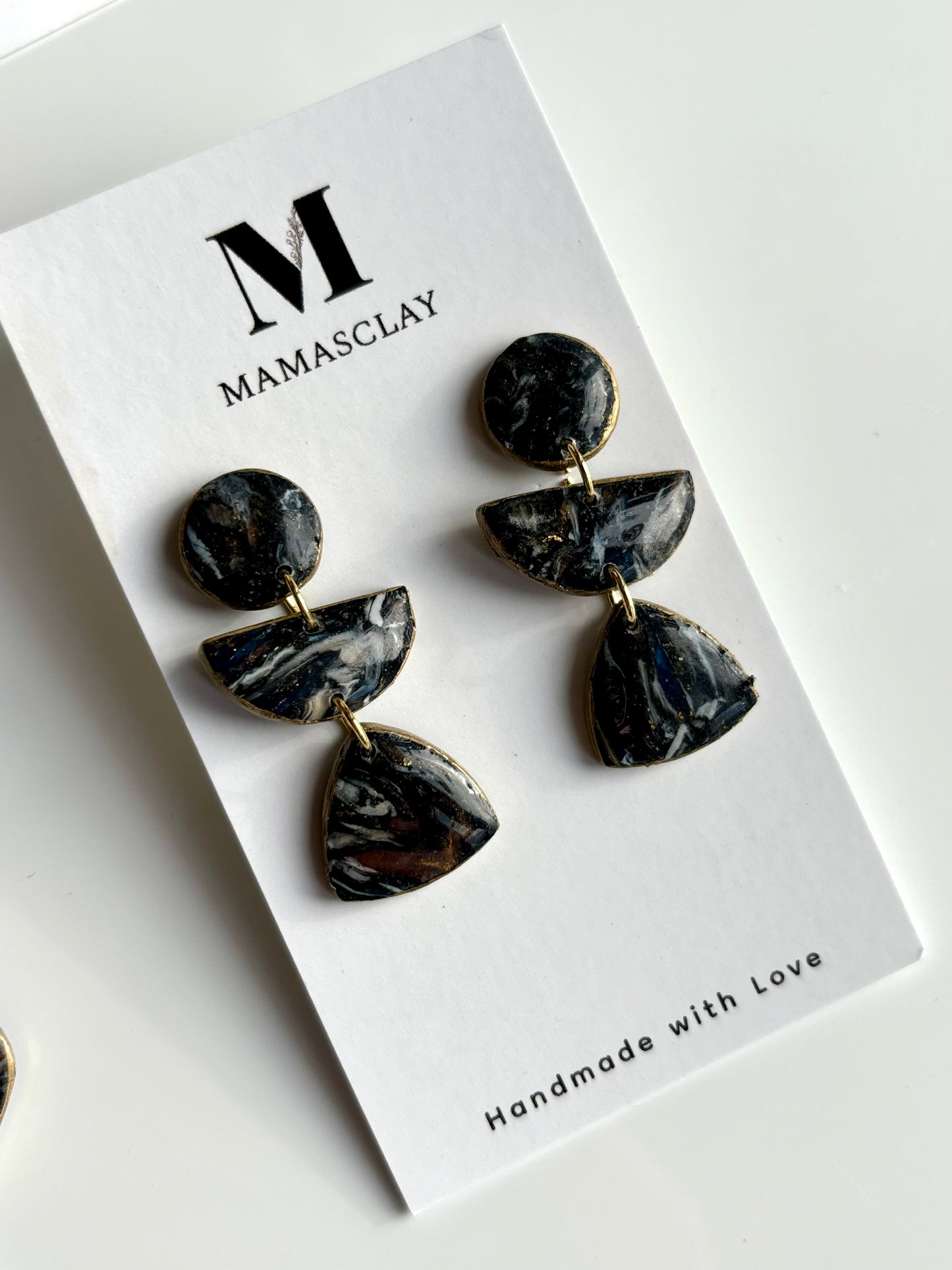 Triple Black Marble Earrings