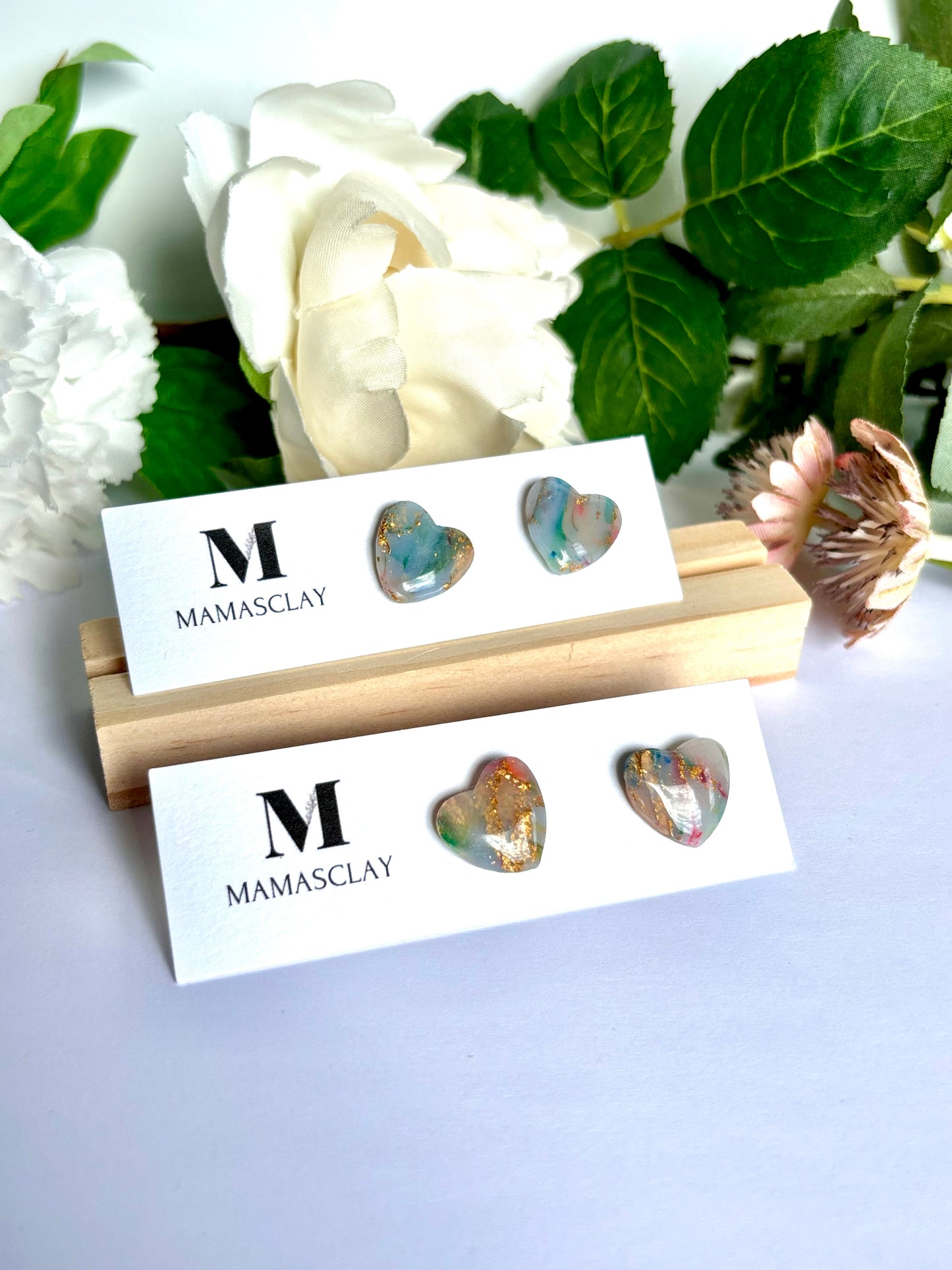 Marble Heart Studs