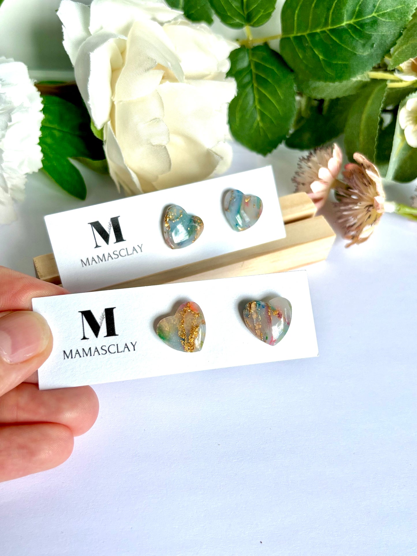 Marble Heart Studs