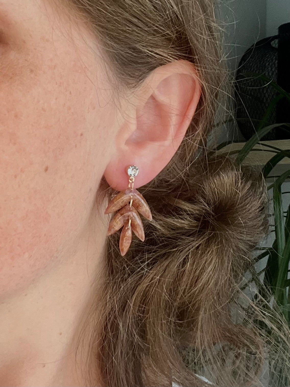 Chestnut and Gold Tiered Leaf Earrings