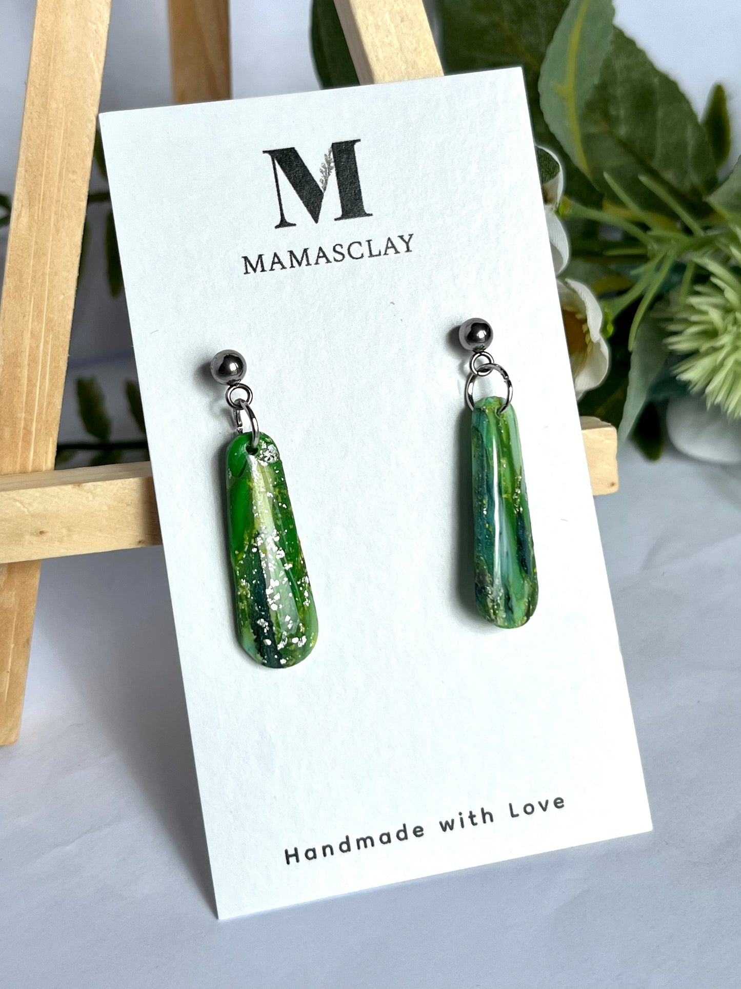 Green and Silver Small Drop Earrings