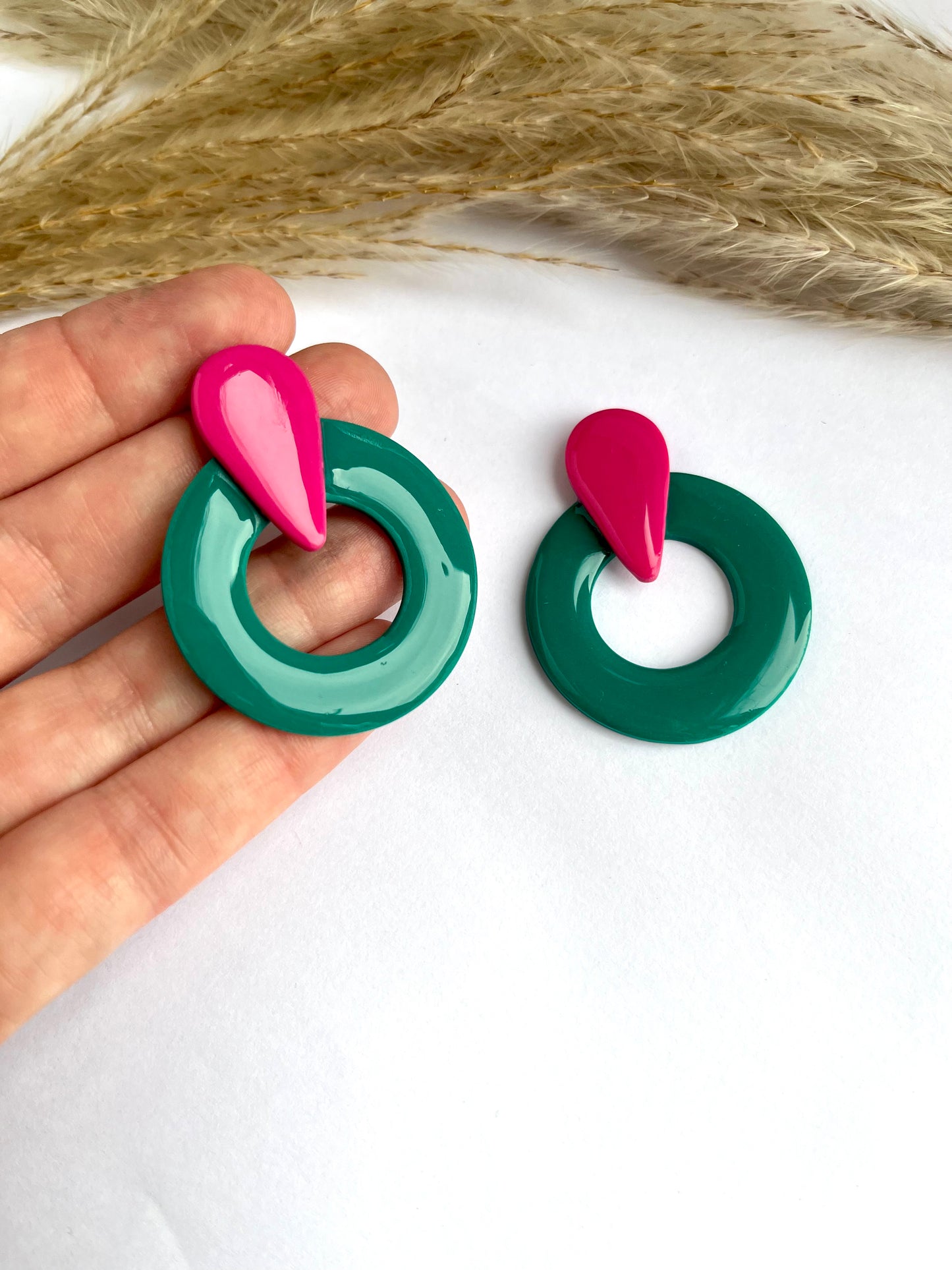 Emerald and Pink Studs