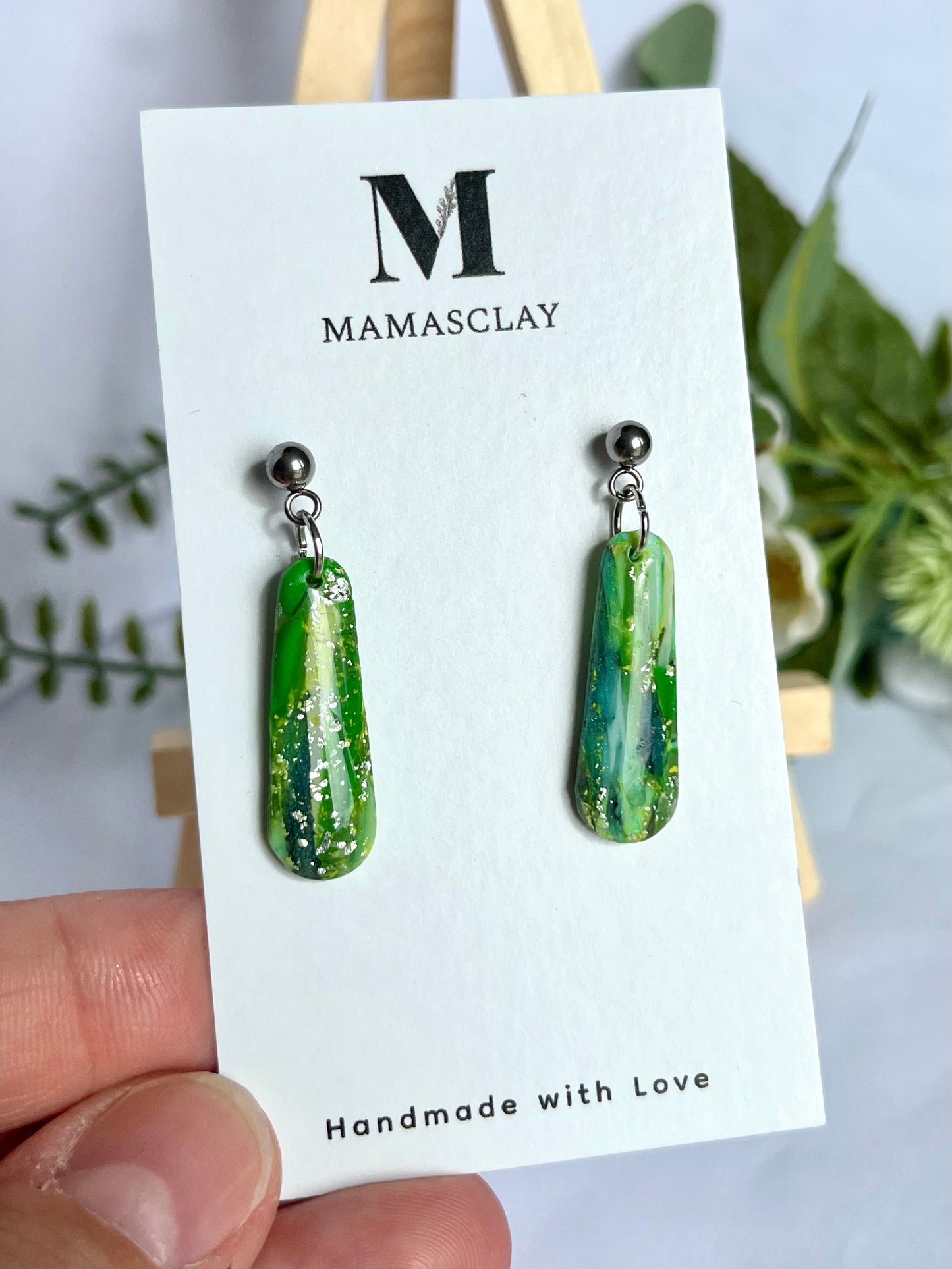 Green and Silver Small Drop Earrings