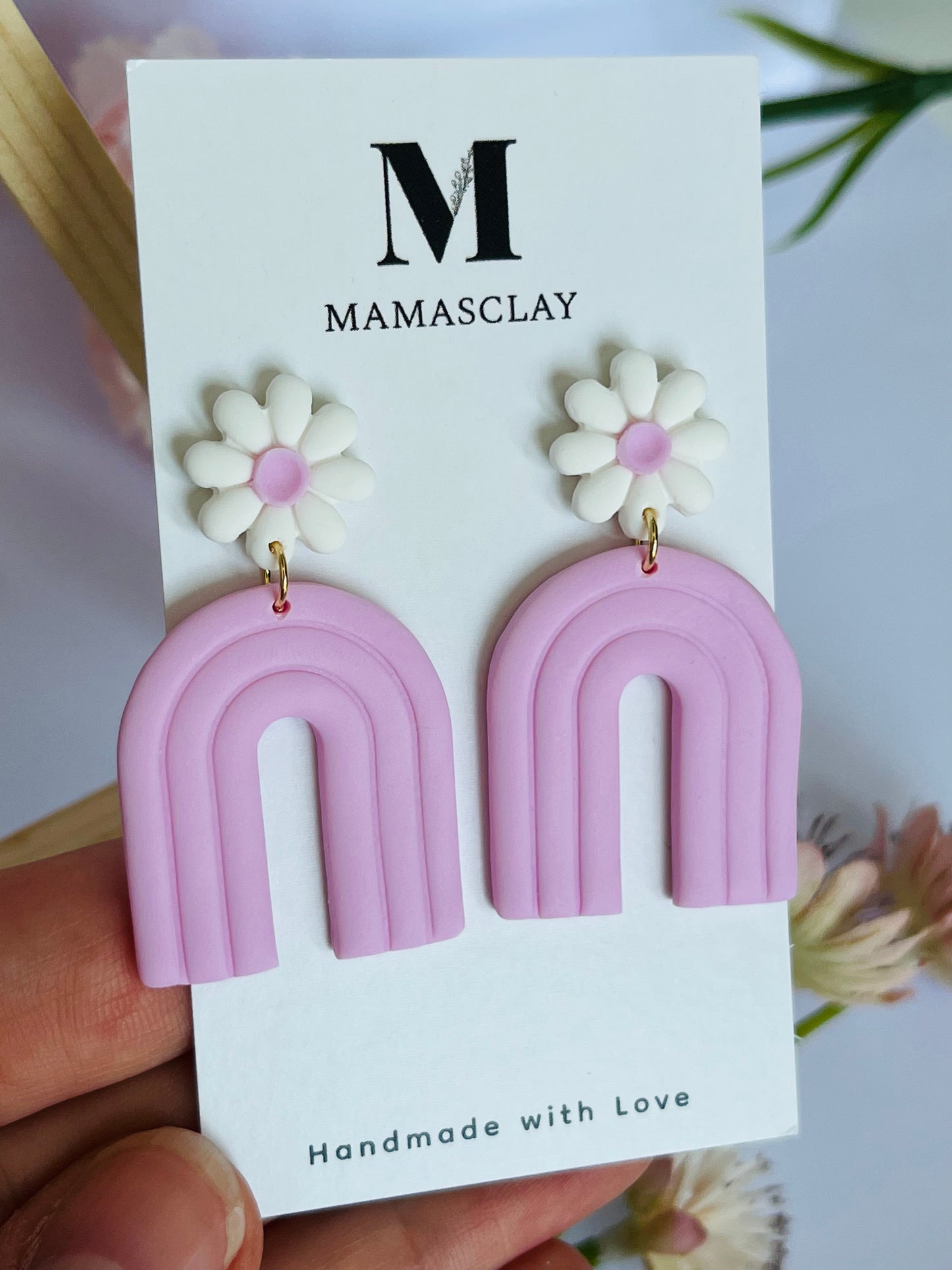 Arch Dangle Earrings with a Daisy on Top