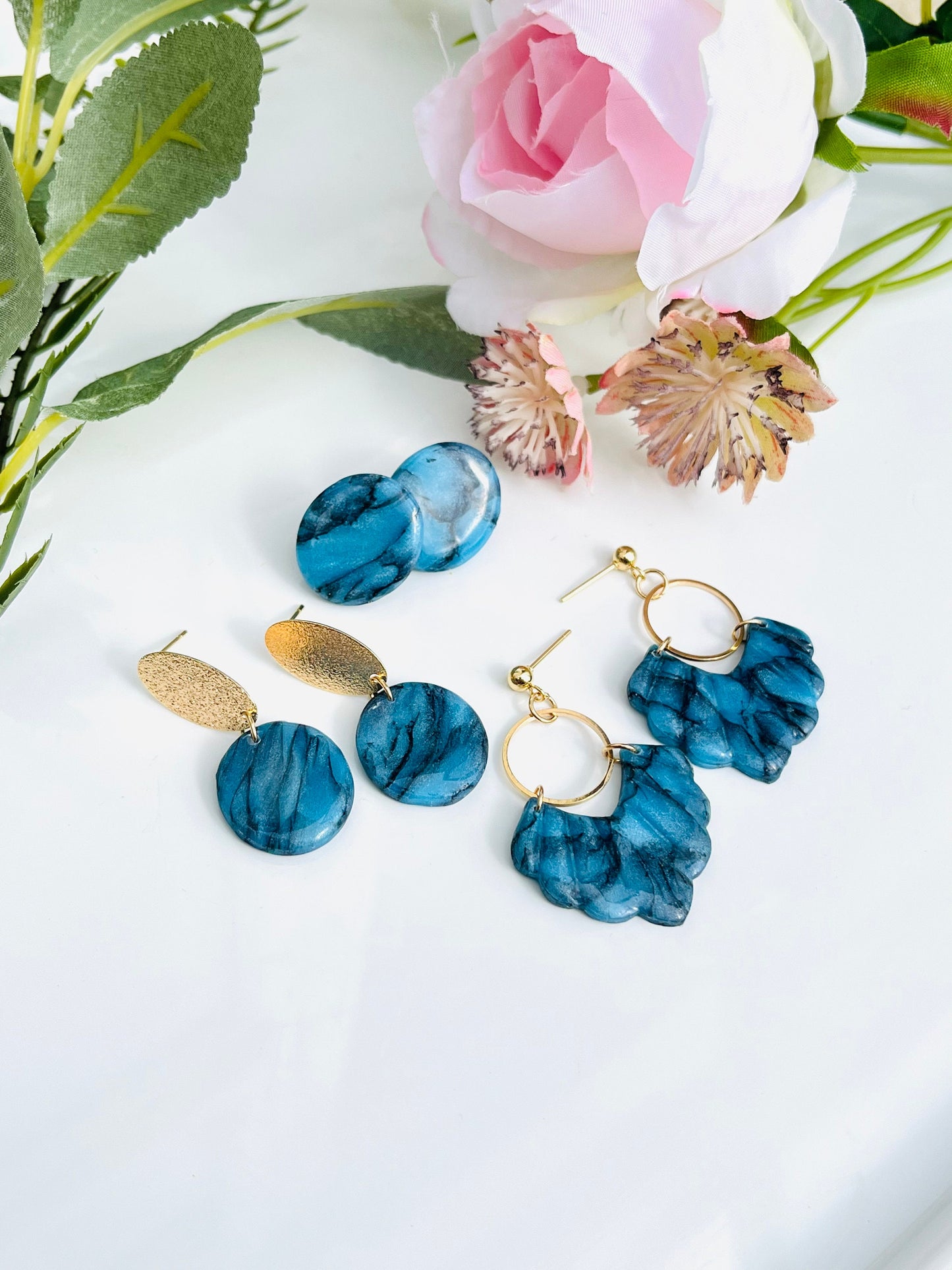 Blue and Black Studs with a Pearl Accent