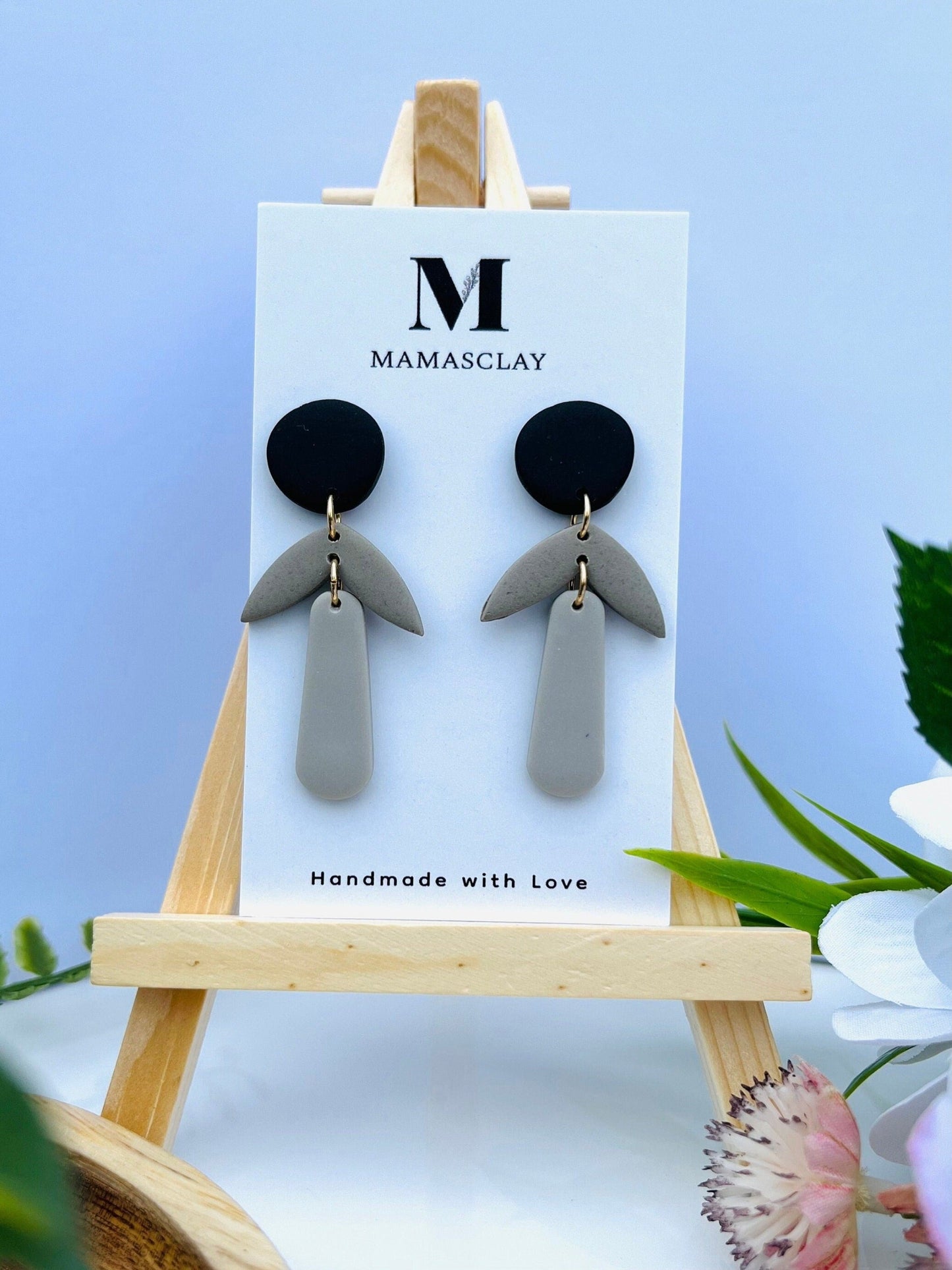 Black and Grey Dangles | Triple Shaped Earrings